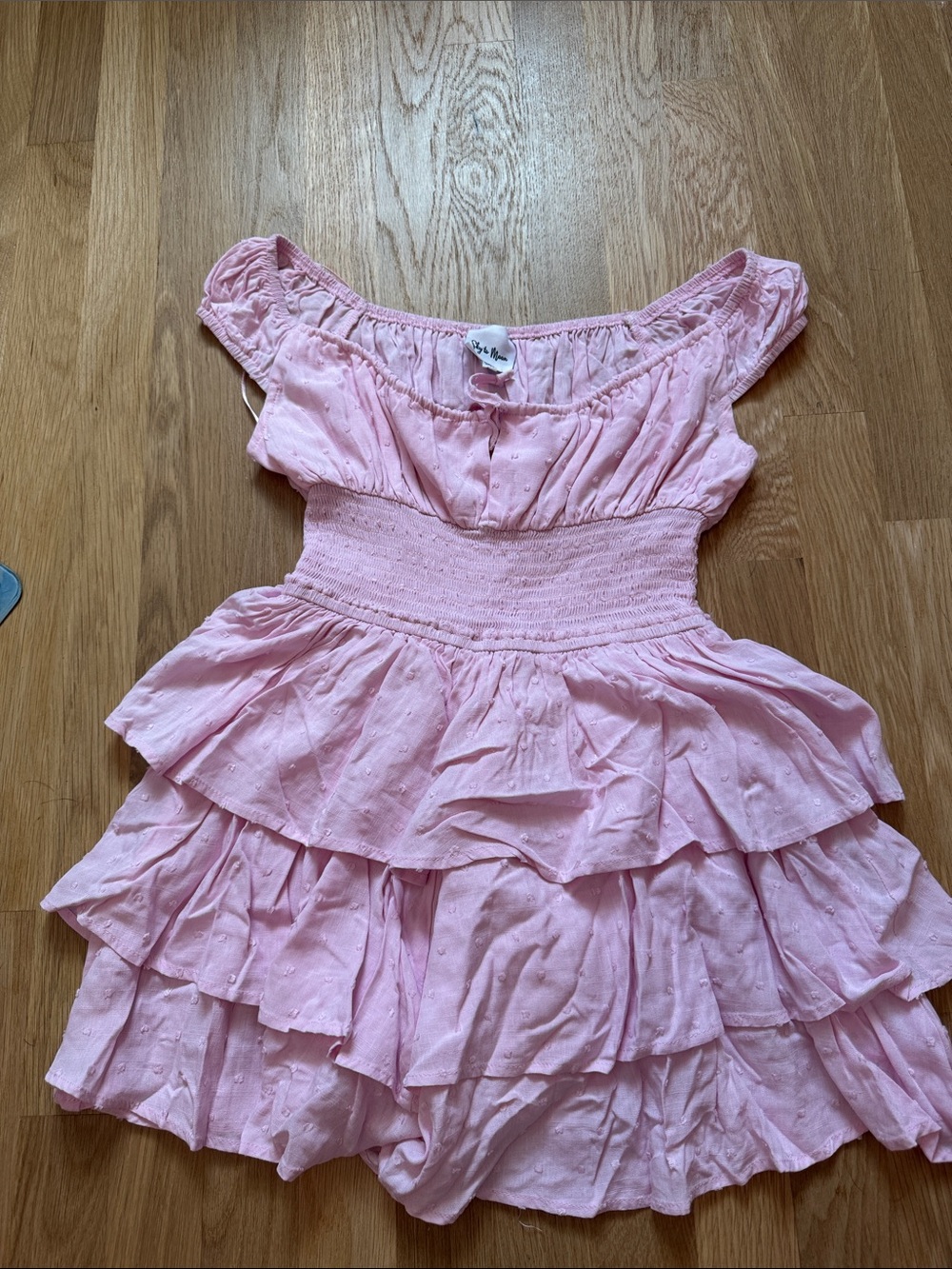 Off-Shoulder Pink Tiered Mini Dress